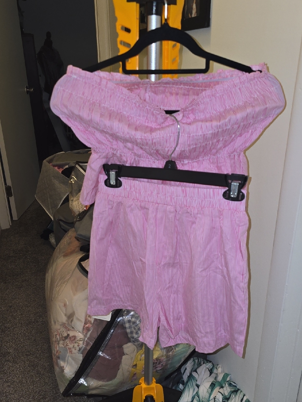 $5 - MUST BUNDLE - NWOT Pink Striped Tube Top And Shorts Set